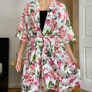 pink floral kimono style robe